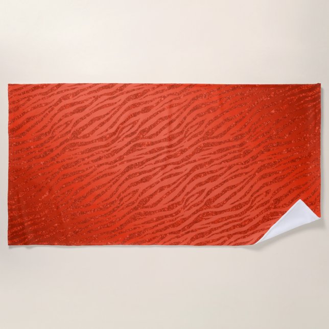Animal Print Red Glitter Glam Beach Towel (Front)