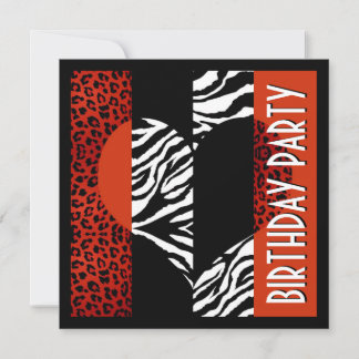 Animal Print Red Leopard and Black and White Zebra Invitation