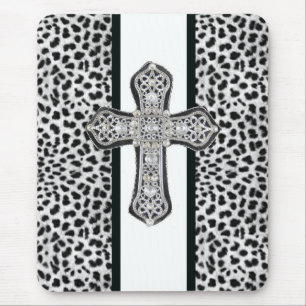 Animal Print  & Rhinestone Cross Mouse Pad