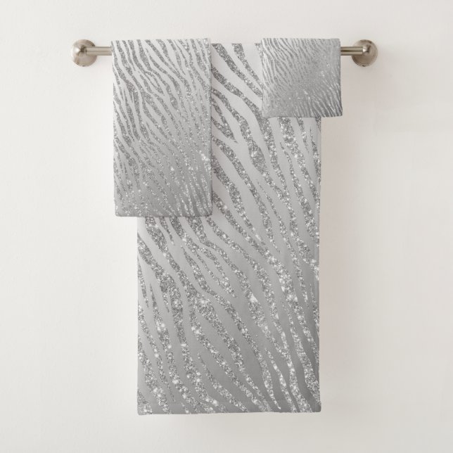 Animal Print Silver Glitter Glam Bath Towel Set (Insitu)