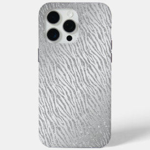 Animal Print Silver Glitter Glam iPhone 15 Pro Max Case