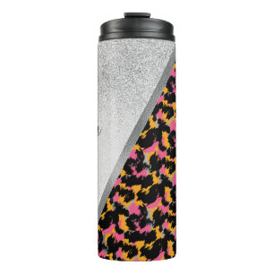 Animal Print Sparkle Monogrammed Name    Thermal T Thermal Tumbler
