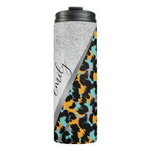 Animal Print Sparkle Monogrammed Name Thermal Tumbler