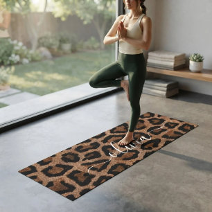 Animal Print Spotted Leopard Personalized Name Yoga Mat