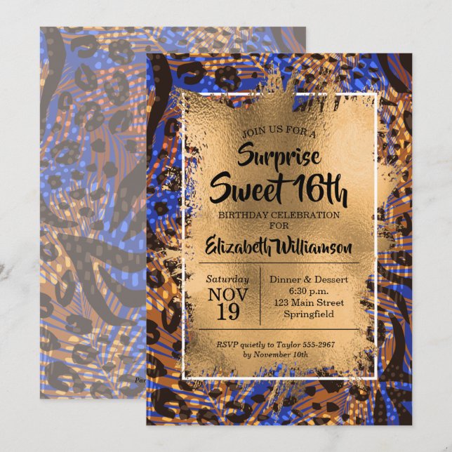 Animal Print Sweet 16th Birthday Invitations (Front/Back)