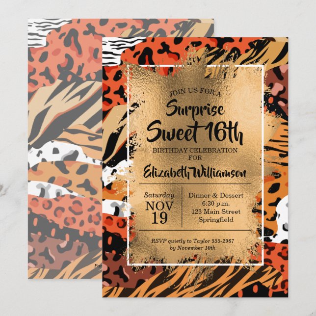 Animal Print Sweet 16th Birthday Invitations (Front/Back)
