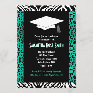 Animal Print Teal Custom Photo Graduation 5x7 Invitation