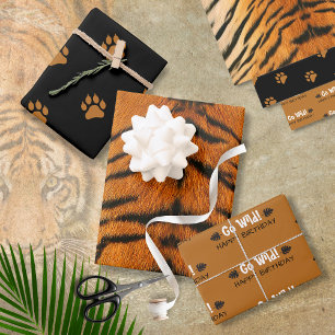 Animal Print Tiger Birthday Wrap Paper Sheet 3 set