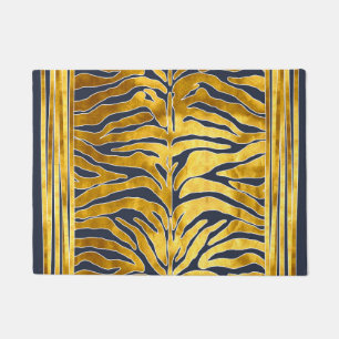 Animal print, tiger stripes in gold, blue, white doormat