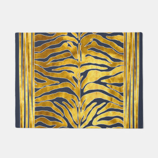 Animal print, tiger stripes in gold, blue, white doormat