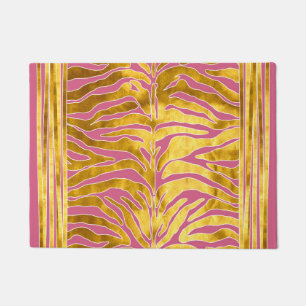 Animal print, tiger stripes in gold, blush, white doormat