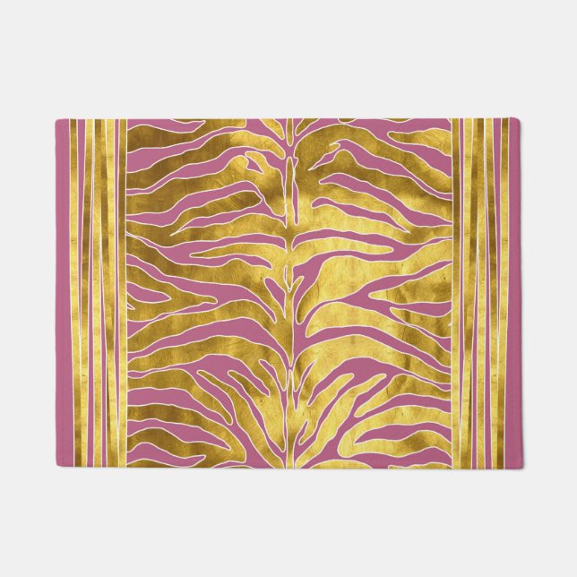 Animal print, tiger stripes in gold, blush, white doormat (Front)