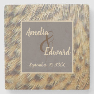 Animal Print Wedding Keepsake Duck Feather Stone Coaster
