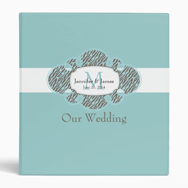 Animal Print Wedding Planner Binder Blue Brown (Front)