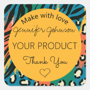Animal Print Yellow Colourful Square Sticker