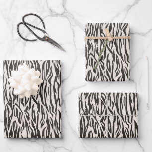 animal print zebra black and cream wrapping paper sheet