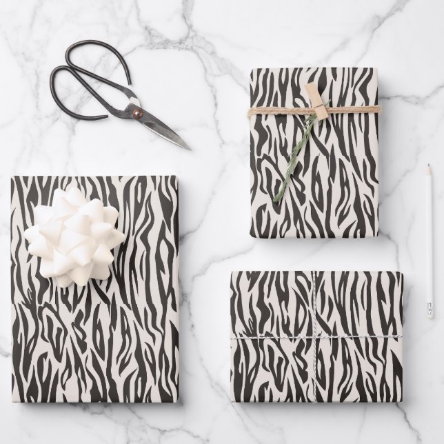 animal print zebra black and cream wrapping paper sheet (Front)