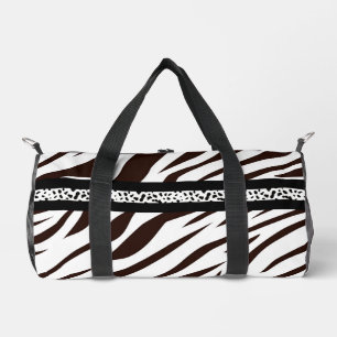 Animal print zebra black and white duffle bag
