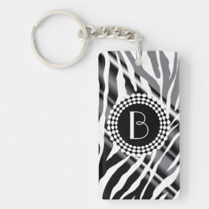 Animal Print Zebra Pattern and Monogram Keychain