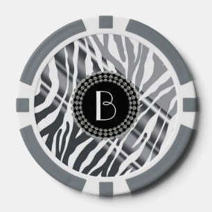 Animal Print Zebra Pattern and Monogram Poker Chips