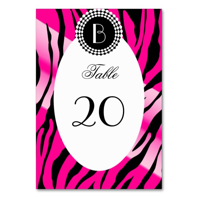 Animal Print Zebra Pattern and Monogram Table Number (Front)