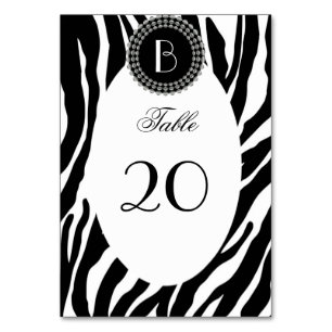 Animal Print Zebra Pattern and Monogram Table Number