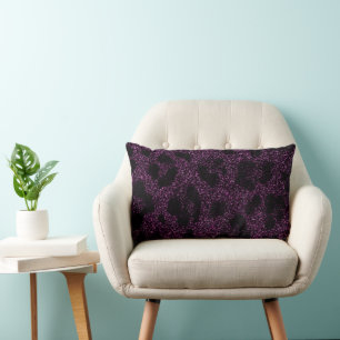Animal printed black and pink glitter lumbar pillo pillow