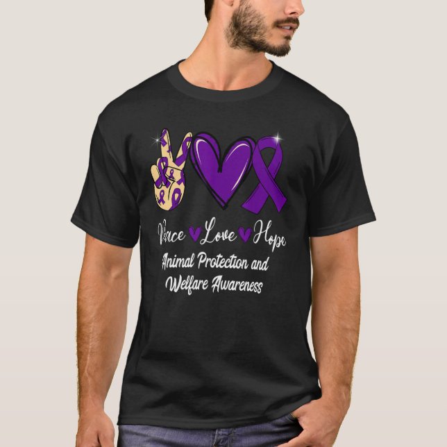 Animal Protection and Welfare Peace Love Hope Purp T-Shirt (Front)