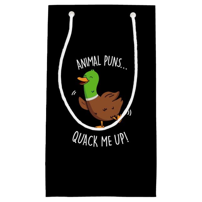 Animal Puns Quack Me Up Funny Duck Pun Dark BG Small Gift Bag (Front)