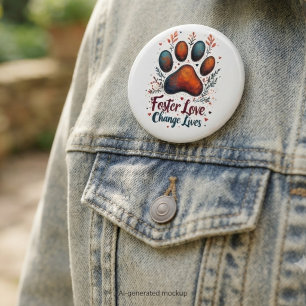 Animal Rescue Foster Love Change Lives Paw Print 2 Inch Round Button