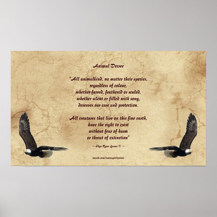 Animal Rights Poem and Bald Eagles Literary Poster | Zazzle