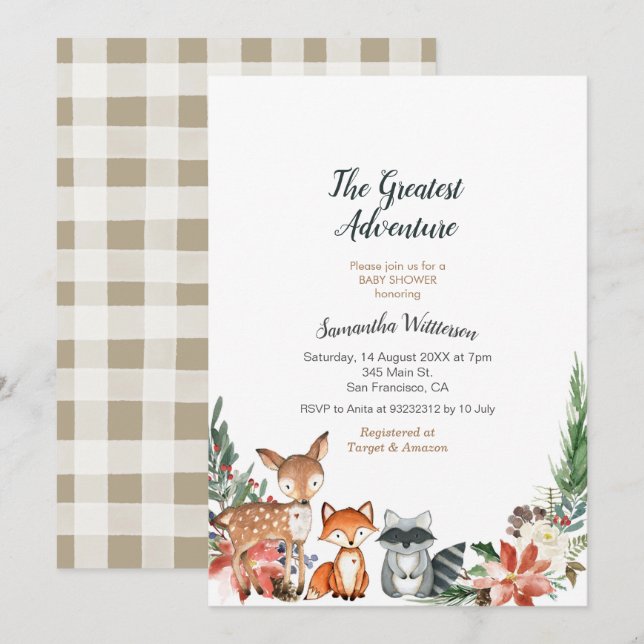 Animal Rustic Adventure Baby Shower Invitation (Front/Back)