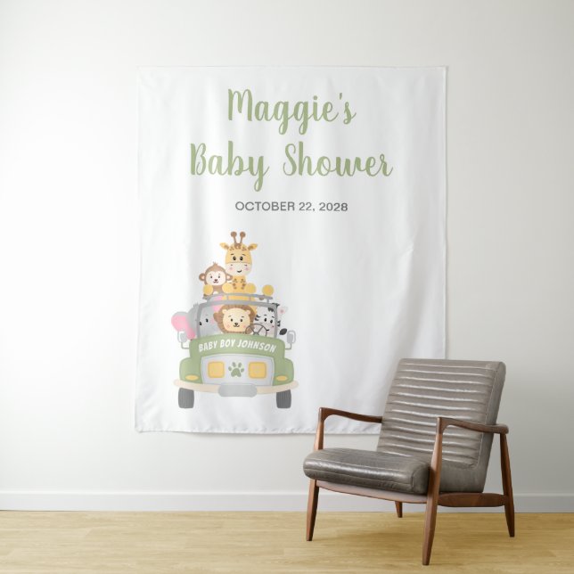 Animal Safari Baby Shower Photo Booth Tapestry (In Situ)