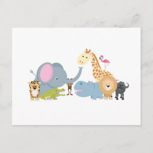 animal safari group white postcard