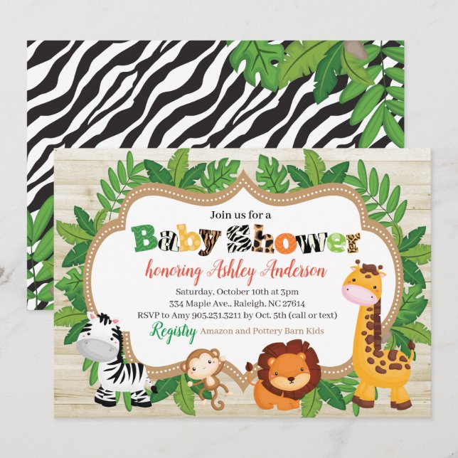 Animal Safari Jungle Baby Shower Invitation (Front/Back)