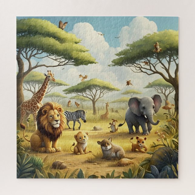 Animal Safari Lion Giraffe Birds Elephant Trees Jigsaw Puzzle (Vertical)