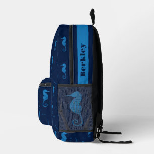 Animal Sea Life Dark Blue Seahorse Name Printed Backpack