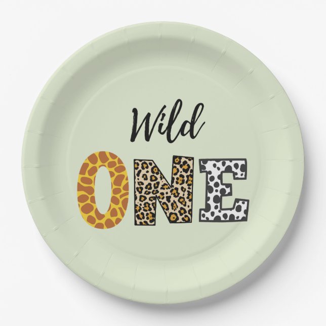 Animal Shape calligraphy wild one Paper Plate (Front)