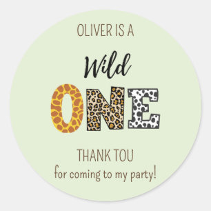 Animal Shape font Wild One Green Classic Round Sticker