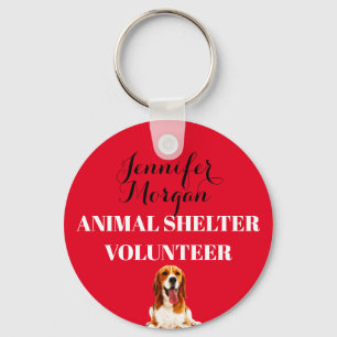 Animal Shelter Volunteer custom name red badge Keychain