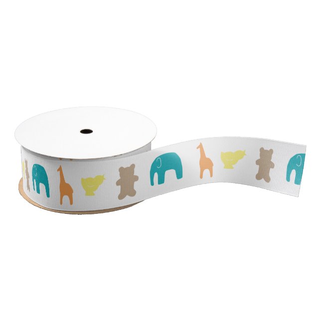 Animal Silhouette Baby Shower Ribbon Neutral Grosgrain Ribbon (Spool)