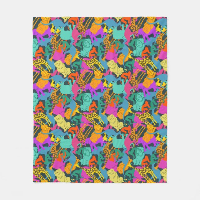 Animal Silhouettes Pattern Fleece Blanket (Front)