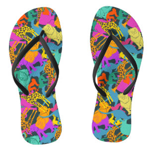 Animal Silhouettes Pattern Flip Flops