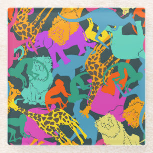 Animal Silhouettes Pattern Glass Coaster
