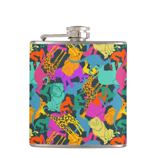 Animal Silhouettes Pattern Hip Flask (Front)