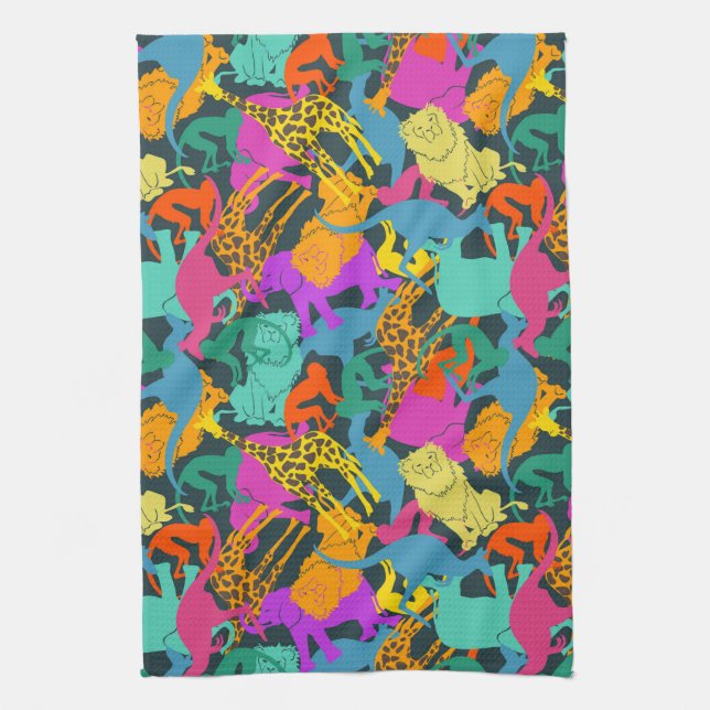 Animal Silhouettes Pattern Kitchen Towel (Vertical)