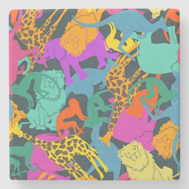 Animal Silhouettes Pattern Stone Coaster (Front)