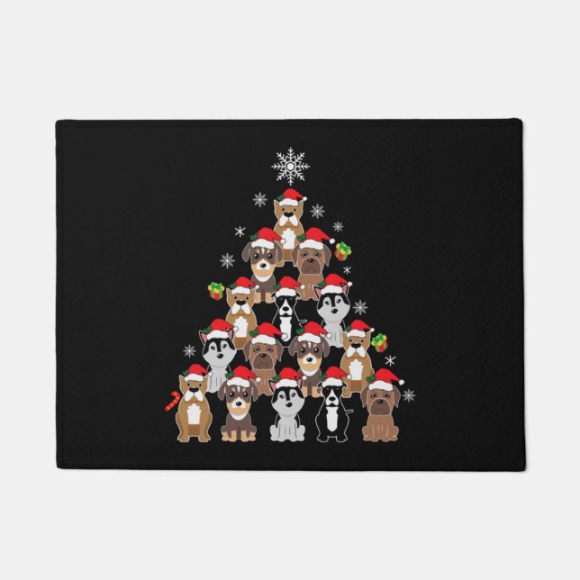 Animal Sitting in snow with Lights Christmas Santa Doormat (Front)