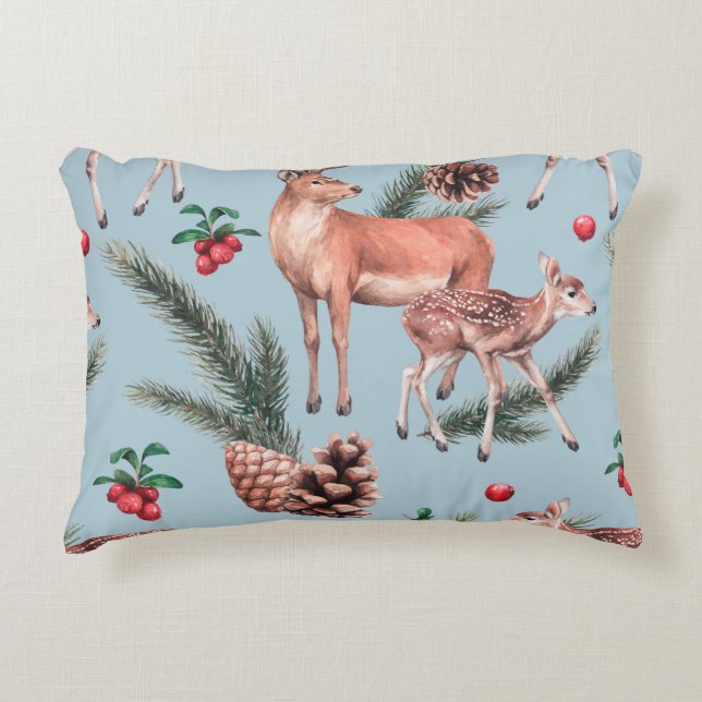 animal sketch pattern with deer pine cones and twi accent pillow (Front)