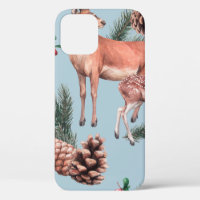 animal sketch pattern with deer pine cones and twi